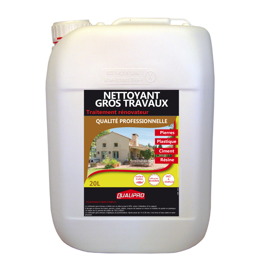Pierres, plastiques, ciment, résine : Nettoyant gros travaux Qualipro